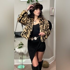 Made in the USA vintage Leopard Print Faux Fur Jacket